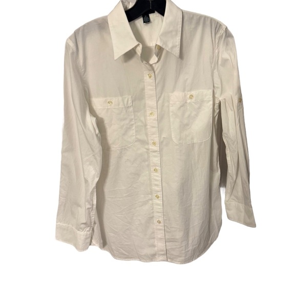 Lauren Ralph Lauren Womens Button Down Shirt White Pockets Roll Tab Sleeve Sz M - Picture 1 of 10